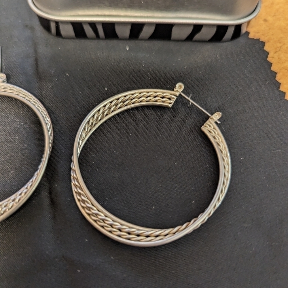 Braided Hoop Earrings‎ Silver Tone Fashion Jewelry Classic Everyday Style